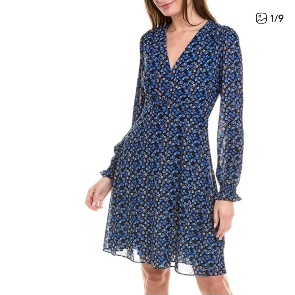 CAbi Blue Floral Long Sleeve Dress